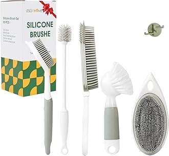 Silicone Brush Set for Kitchen,Dish Brush,Bottle Brush,Scrub Brush with Soap Dispenser,countertop Cleaning Brush,Kitchen Cleaning (5pack)