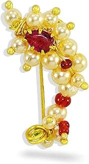 Maharashtrian Nath Nose pin Small Size Traditional Diamond Marathi Nathni Stud non piercing Pearl Gold Plated Nath Clip On Nose Jewellery For Girls and Women