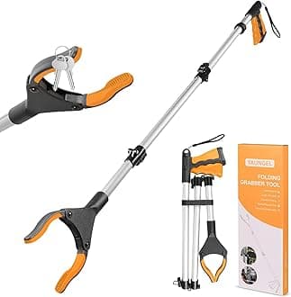 YAUNGEL 43'' Litter Pickers, Grabber Stick with Magnet, Grabber for Disabled, Extra Long Foldable Litter Pickers for Adults, 108CM Pick Up Stick Grabber with 360° Rotating Jaws Reaching Aids (Orange)