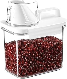 Food Storage Containers, with Measuring Cup, Cereal Dispenser Easy Flow Storage Jar, Tippable Grain Storage Box with Carrying Handle, 1100ml