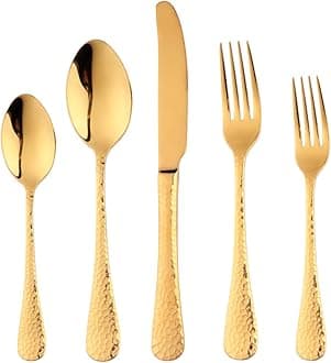 20-Piece Gold Plated-Flatware Silverware Set, Bisda Stainless Steel Cutlery Sets, Multipurpose Use for Home, Kitchen, Restaurant, Hotel Tableware Utensil Service for 4