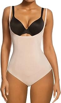 SHAPERX Women Body Shaper Tummy Control Seamless Shapewear Open Bust Mid-Thigh Bodysuit Shorts