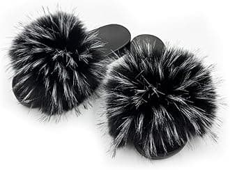 Women's Faux Fur Slides Slippers Fluffy Fuzzy Sandals Open Toe Furry Slide Flip Flop Indoor Outdoor