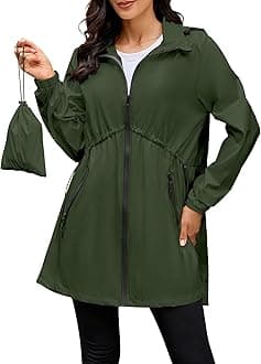 PITINAN Womens Rain Jacket Lightweight Waterproof Jacket With Hood Outdoor Packable Raincoat with Pockets S-XXL