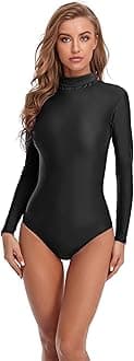 Women Turtleneck Long Sleeve Bodysuit, Adult Stretchy Leotards Tops with Zipper Closure Soft Jumpsuit for Gymnastics