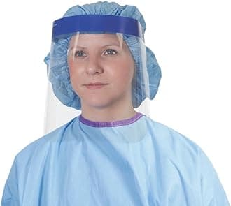 Medline Disposable Full Length Face Shield, Anti-Fog Polyester, Extra Long, 9.5 Inches Long, Foam Top, Elastic Band, Case of 40 Each