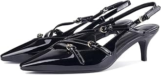 CORNMOOD Slingback Kitten Heels for Women Pointed Closed Toe Pumps Low Stiletto Heels with Buckle Strap Shoes for Wedding Party Office