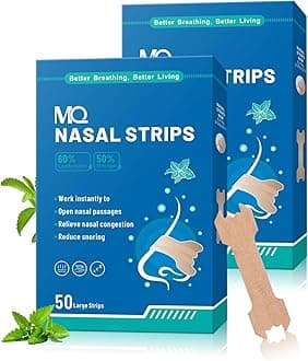 MQ 100ct Nasal Strips for Snoring Mint Scent Nose Strips for Breathing Extra Strength Snore Strips to Open Nasal Passages, Relieve Nasal Congestion