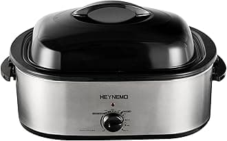 18 Quart Roaster Oven with Self-Basting Lid, Electric Turkey Roaster Oven with Defrost & Warm Function, Adjustable Temperature, Removable Pan Rack, Stainless Steel, Silver