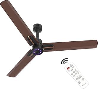 POLYCAB Wizzy Neo LED 1200mm 5-Star BLDC, Remote Ceiling fan for Living Room | 8 Purple LED Speed Indicator | High Air Delivery, 25 Speed Control,Free Installation【Brown Copper】