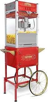 Commercial Popcorn Machine with Cart, Wheels & 20 Oz Kettle, Popcorn Maker Machine Vintage Style Movie Theater Popcorn Popper Machine for Parties, Events, Commercial, and Home Theater
