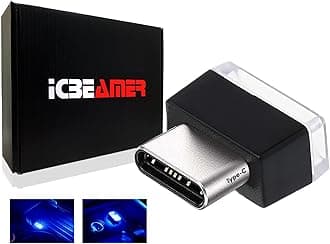 ICBEAMER Type C Adapters Atmosphere Light, [Color: Blue] Universal Interface Plug-in Miniature Night Light LED USB Car Interior Trunk Ambient