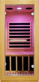 Infrared Sauna Room Indoor Saunas Home Obeche Wood 900W Low-EMF Dry Saunas Single Person Spa with 7 Color Light 32.3 * 28.3 * 61.4 inch