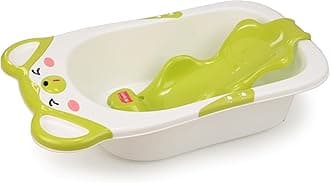 LuvLap Bubble Baby Bathtub (White & Green) & Anti Slip Baby Plastic Bath Chair (Green) for 6 Month - 3 Years, Bathtub with Drain Plug, Baby Bath Seat/Sling with Non Slip Suction Base