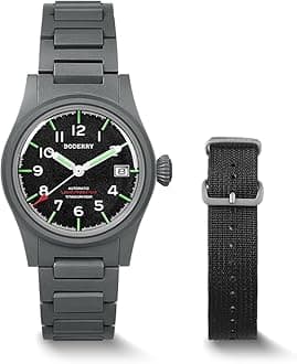 BODERRY Men's 38mm Titanium Watch, Automatic, Military, Day/Date Function, 100M Waterproof, Nylon Strap, Japanese NH35 Movement, Screw-Down Crown — LANDMASTER