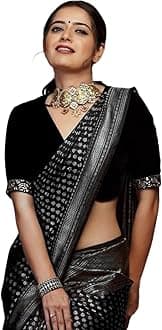 SIRIL Women's Soft Silk Saree | Banarasi Silk Sari | Jacquard Zari Work Saree With Unstitched Blouse Piece