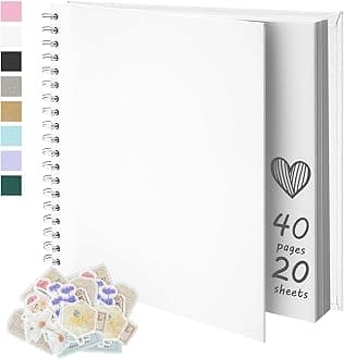 7X7 Inch DIY Scrapbook Photo Album, Kraft Blank Paper Scrap Book 40 Pages Memory Book for Wedding Family, White