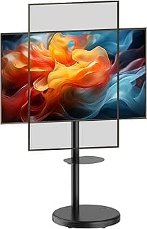 Mount Plus PL-46TW Tilt Landscape to Portrait Rotation Mobile TV Stand for 37" to 86" Flat Screen TV | Max 110 LBS | VESA 600x400 mm | Pegboard Pane for Media Player and Shelf Space (Black)