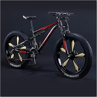 Mountain Bikes Men 26 Inch Adult Fat Tyre Mountain Bike with Full Suspension, High-carbon Steel Large Frame Dual Disc Brake Giant Bicycle,Black 5 Spoke,24 Speed