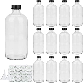 16oz Glass Bottles, 12 Pack Clear Glass Storage Bottles Sets with Lids