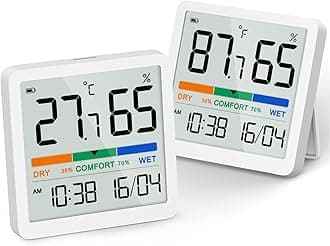 NOKLEAD Room Thermometer Hygrometer Small Digital Temperature Humidity Meter Indoor Thermometers Sensor Air Monitor with Clock Comfort Display Calibration