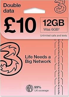 Three Mobile UK and Europe Unlimited Local + 12 GB Data Not for India