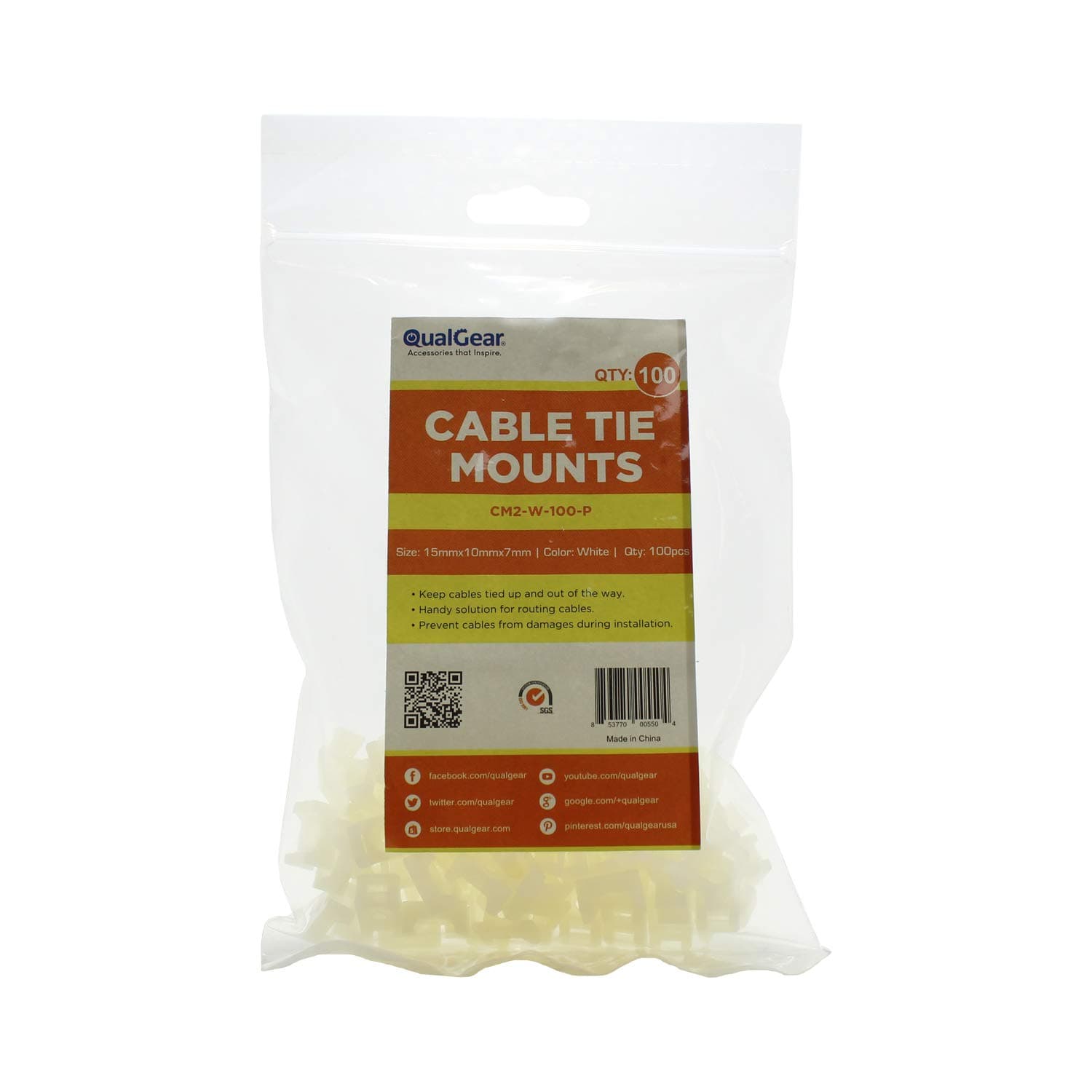 QualGear CM2-W-100-P Cable Tie Mount, White