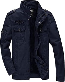 KEFITEVD Men's Winter Coat Fleece Warm Cargo Military Jacket Multi Pocket Outerwear, Navy Blue, L
