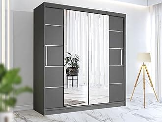 RAC3 Race to Road Modern Bedroom Sliding Wardrobe with LED Light - Ample Storage Space and Sleek Design comes in White/Grey/Black and Width 150cm/180cm/203cm (Gray, 180cm)