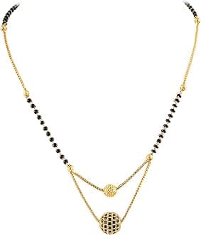 Jewar Mandi Mangalsutra for Women, CZ Multi-Stones Gold-Plated Pendant, Black Crystal Beaded Chain, Traditional Indian Jewelry Necklace for Weddings, Festivals, Gifts - Elegant Mangalsutra Necklace