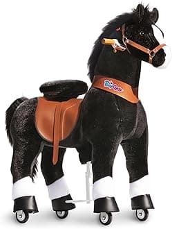 Mechanical Ride On Pony Hobby Horse Toy with Wheels Classic Model U Plush Walking Animal Rideable Horse for Older Big Kids Ages 7 to adults Indoor Outdoor Riding Horse Toy Black Ux526