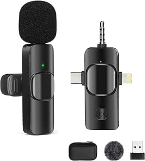 Wireless Lavalier Microphones, 4-in-1 Universal Receiver for Android iPhone iPad Laptop & Camera, USB-C, Wireless Mini Microphone for Video Recording, Vlog, YouTube, TikTok
