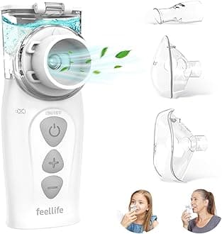 FEELLIFE Nebuliser Machine for Adults, Type-C Rechargeable Portable Nebuliser for Adults & Kids, Silent Portable Handheld Inhaler with 2 Masks, Mouthpiece and Storage Bag