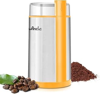 Coffee Grinder, Wancle Electric Coffee Grinder, Quiet Spice Grinder, One Touch Coffee Mill for Beans, Spices and More, with Clean Brush (Orange+Stainless Steel+Orange)