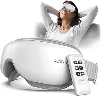 Eyeris 1-Electric Eye Massager, Heat & Vibration, Compression Bluetooth Music, Rechargeable, for Strain/Stress/Dark Circles/Dry Eyes, Improve Sleep,Remote Control(Battery Not Included),White