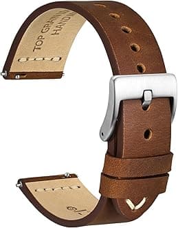 WOCCIOld-fashioned Watch Strap, Top Grain Leather, French Wax Thread, Quick Release, Stainless Steel Buckle, Replacement Straps for Men, Band Width 17mm 18mm 19mm 20mm 21mm 22mm 24mm