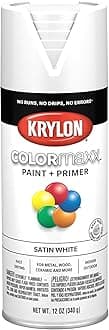 Krylon K05577007 COLORmaxx Spray Paint and Primer for Indoor/Outdoor Use, Satin White, 12 Ounce (Pack of 1)