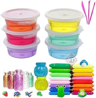 T DIY Multicolor Scented Magical Slimy Slime Gel Jelly Set Kit Air Dry Magic Crystal Clay Putty Toy Kit for Girls Boys Kids Slime with Glitter | Charms | Glitter Set (6 Slime+12 Clay+ 2 Pot)