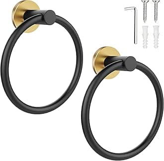 SetSail Towel Holder for Bathroom Wall 2 Packs Towel Ring Stainless Steel Heavy Duty Hand Towel Hanger for Bathroom, Black and Gold