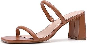 Women's Square Open Toe Heeled Sandals Two Strap Mules Slip On Block Chunky Mid Heels Sandals