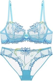 Soft Lace Lingerie Set See Through Underwear Floral Lace Underwire Sheer Bra and Panty Set for Women