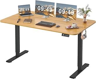 Furmax Electric Height Adjustable Standing Desk Large 55 x 24 Inches Sit Stand Up Desk Home Office Computer Desk Memory Preset with T-Shaped Metal Bracket, Maple
