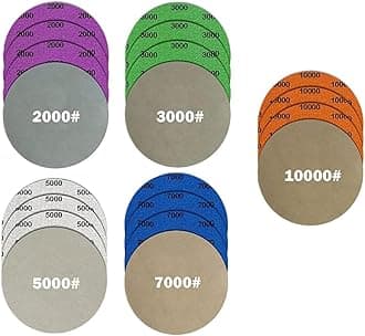Water Grit Sandpaper 2000/3000/5000/7000/10000 and 5-inch Backing Pad Set, Wet Dry Electric Hook &Loop Sanding Disc with Pad, Grinding Abrasive Paper and Orbital Sander Polisher
