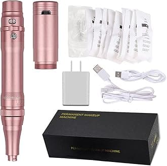Permanent Makeup Rotary Tattoo Machine Eyebrow Pen Machine with 10PCS Needles For Eyebrows,Lips,Eyeliners B950b (Rose Gold)