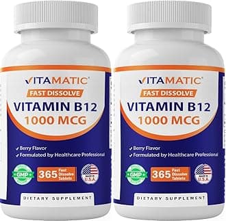Vitamin B12 1000 mcg Fast Dissolve Tablets – Natural Berry Flavor – 365 Tablets per Bottle - 2 Bottles – Supports Energy Metabolism & Nervous System Health