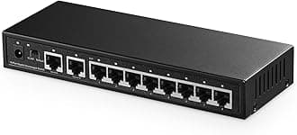 Binardat 10 Port Gigabit Ethernet Switch, 8 Ports 100/1000Mbps, 2 Gigabit Uplink, Support Vlan, Metal Case Unmanaged Plug and Play