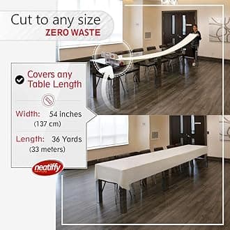 Neatiffy Disposable Plastic Table Cloth Roll | 54 in x 108 Ft Waterproof Tablecloth | Rectangle, Square, Round Oval Tables | Picnic, Party, Banquet, Birthdays, Weddings, White
