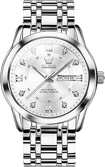 – Men's Watch Luxury Business Dress Watch UK Diamond Design Quartz Stainless Steel Waterproof Luminous Week Calendar Gift