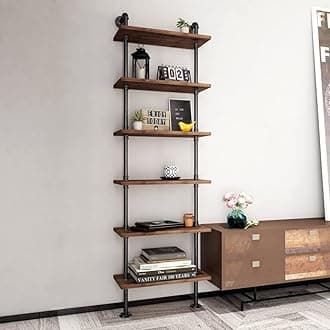 - Industrial Pipe Bookshelves Rustic Wall Ladder Bookshelf Display Storage Stand Shelf Bookcase for Living Room, Kitchen, Office (6 Tier)