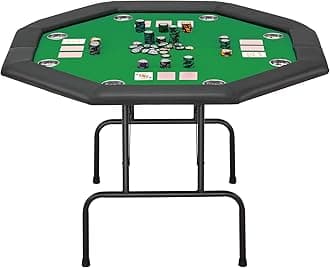 ECOTOUGE Poker Table Foldable, Folding Texas Holdem Table with Collapsible Legs & Stainless Steel Cup Holders, Casino Leisure Gamimg Table for 8 Players, Green